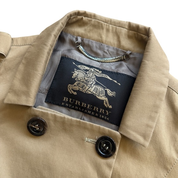Burberry London Cropped Trench Jacket S Tan Cotton Italy Made Double Breasted - Picture 2 of 10